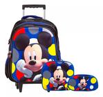 Kit Mochila Infantil Mickey 3D com Rodinhas Escolar + Lancheira Térmica + Estojo