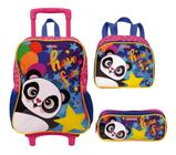 Kit Mochila Infantil Panda Diversão Rodinha Tam G Infantil Kids Lancheira Estojo