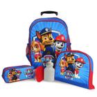 Kit Mochila Infantil Patrulha Canina Azul Rodinhas Tam G