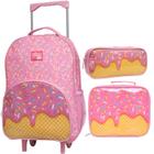 Kit Mochila Infantil Rodinha Menina Sorvete Escolar Estojo