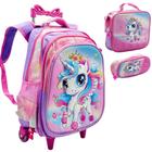 Kit Mochila Infantil Rodinhas Escolar 3D - Unicórnio