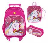 Kit Mochila Infantil Rodinhas Menina Unicórnio Estojo Escola - BRW