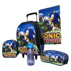 Kit Mochila Infantil Sonic Rodinhas Lancheira E Estojo Duplo