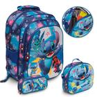 Kit Mochila Infantil Stitch Costas Menino Menina Cor Azul