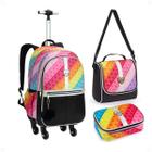 Kit Mochila Juvenil Rainbow Star Rodinhas Alças G Denlex