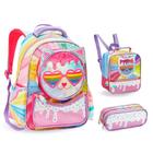 Kit Mochila Lancheira e Estojo de Creche Infantil Gatinha