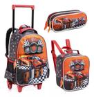 Kit Mochila + Lancheira e Estojo Infantil Carros Escolar Passeio