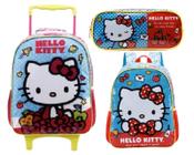 Kit Mochila Mala com Rodas 14 Hello Kitty Escolar Estojo Volta As Aulas