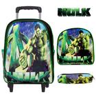 Kit Mochila Masculina Escolar Rodinha Hulk Vingadores Marvel