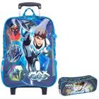 Kit Mochila Mochilete Escolar Max Steel Infantil Tam G Rodinhas Estojo Duplo