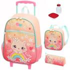 Kit Mochila Mochilete Gata Cute Escolar Infantil Rodinhas G - Pacific