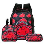 Kit Mochila Naruto Akatsuki de Costas Juvenil + Lancheira Térmica + Estojo Escolar