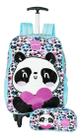 Kit Mochila Panda Infantil Feminina Rodinhas Escolar Estojo