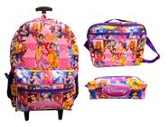 Kit mochila Princesas bolsa escolar infantil feminina rodinhas lancheira estojo