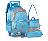 Kit Mochila Princesas Escolar Infantil Rodinhas Menina