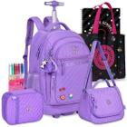 Kit Mochila Rb Rebecca Bonbon Carrinho Lancheira Estojo Resistente Rodinha Meninas Juvenil Escolar