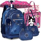 Kit Mochila Rb Rebecca Lancheira Jeans Estojo Bonbon Escolar Carrinho Rodinha