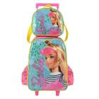 Kit Mochila Rodinha Carrinho Lancheira Barbie Pink Original