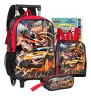 Kit Mochila Rodinha Escolar Infantil Fast Machine Carros com Lancheira e Estojo