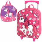 Kit mochila rodinha escolar infantil up4you unicornio pink