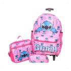 Kit Mochila Rodinha Escolar Juvenil Infantil Lancheira Rosa