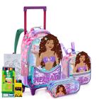 Kit Mochila Rodinha Estojo Lancheira Sereia Lilas Princesa Mermaid Escolar Menina Lançamento