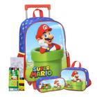 Kit Mochila Rodinha Estojo Lancheira Super Mario Bros Video Game Jogos Meninos Escolar Infantil