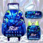 Kit Mochila Rodinha G Lancheira e Estojo Blue Beetle Besouro Azul