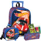 Kit Mochila Rodinha Hot Wheels Estojo + Lancheira Infantil