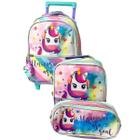 Kit Mochila Rodinha Infantil Creche Unicornio 3 Peças Denlex