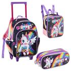 Kit Mochila Rodinha Infantil Escolar Lancheira Estojo Unicornio Power Fofinho Denlex