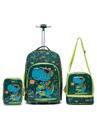 Kit Mochila Rodinha Infantil Escolar Masculina Dino Estojo Organizador Lancheira Resistente