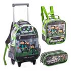 Kit Mochila Rodinha Infantil Escolar Minecraft Game 3 Peças - Denlex