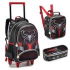 Kit Mochila Rodinha Infantil Masculino Grande Aranha Menino C/Alça Lancheira Estojo Dark Spider