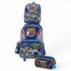 Kit mochila rodinha juvenil adolescente escolar lancheira estojo carros Fire Storm stock car