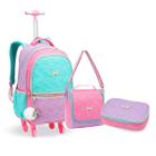 Kit Mochila Rodinha Juvenil Multi Color Arco Iris Feminina