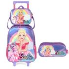 Kit Mochila Rodinha Lancheira Barbie Unicórnio Escolar Rosa Estojo Luxcel