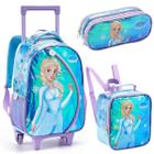 Kit Mochila Rodinha Lancheira Estojo Duplo Infantil Menina Frozen Seanite