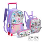 Kit Mochila Rodinha Lancheira Estojo Infantil Menina Feminina Holográfico Glitter