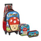 Kit Mochila Rodinha Lancheira Estojo Infantl Escolar Menino Mario Bros Toad Yepp