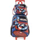 Kit Mochila Rodinha Lancheira Térmica Escolar Marvel Avengers Vingadores Capitão América Azul Luxcel