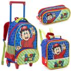 Kit Mochila Rodinha Lancheira Térmica Estojo Duplo Infantil Escolar Mario Bros Lets Play Denlex