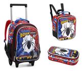 Kit Mochila Rodinhas Aranha Spider Meninos Escolar Grande