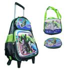 Kit Mochila Rodinhas C/ Estojo Lancheira Escolar 3 Pcs Hulk