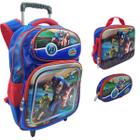 Kit Mochila Rodinhas C/ Estojo Lancheira Escolar Meninos