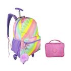 Kit Mochila Rodinhas Escolar Feminina Pompom + Estojo Jumbo