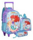 Kit Mochila Rodinhas Escolar Infantil Sereia Princesa Nova com Lancheira Térmica e Estojo Clio