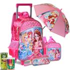 Kit Mochila Rodinhas Escolar Princesas Fofa Brilho Meninas