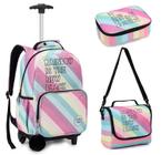 Kit Mochila Rodinhas Feminina Juvenil Adulto Teen Rainbow