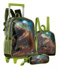 Kit Mochila Rodinhas Infantil Escolar T-Rex De Dinossauro Com Lancheira e Estojo